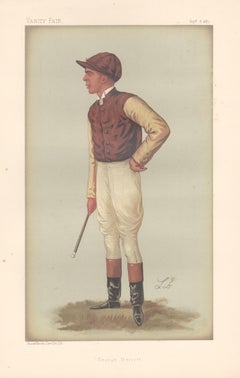 Antique George Barrett, jockey, Vanity Fair horse racing portrait chromolithograph, 1887