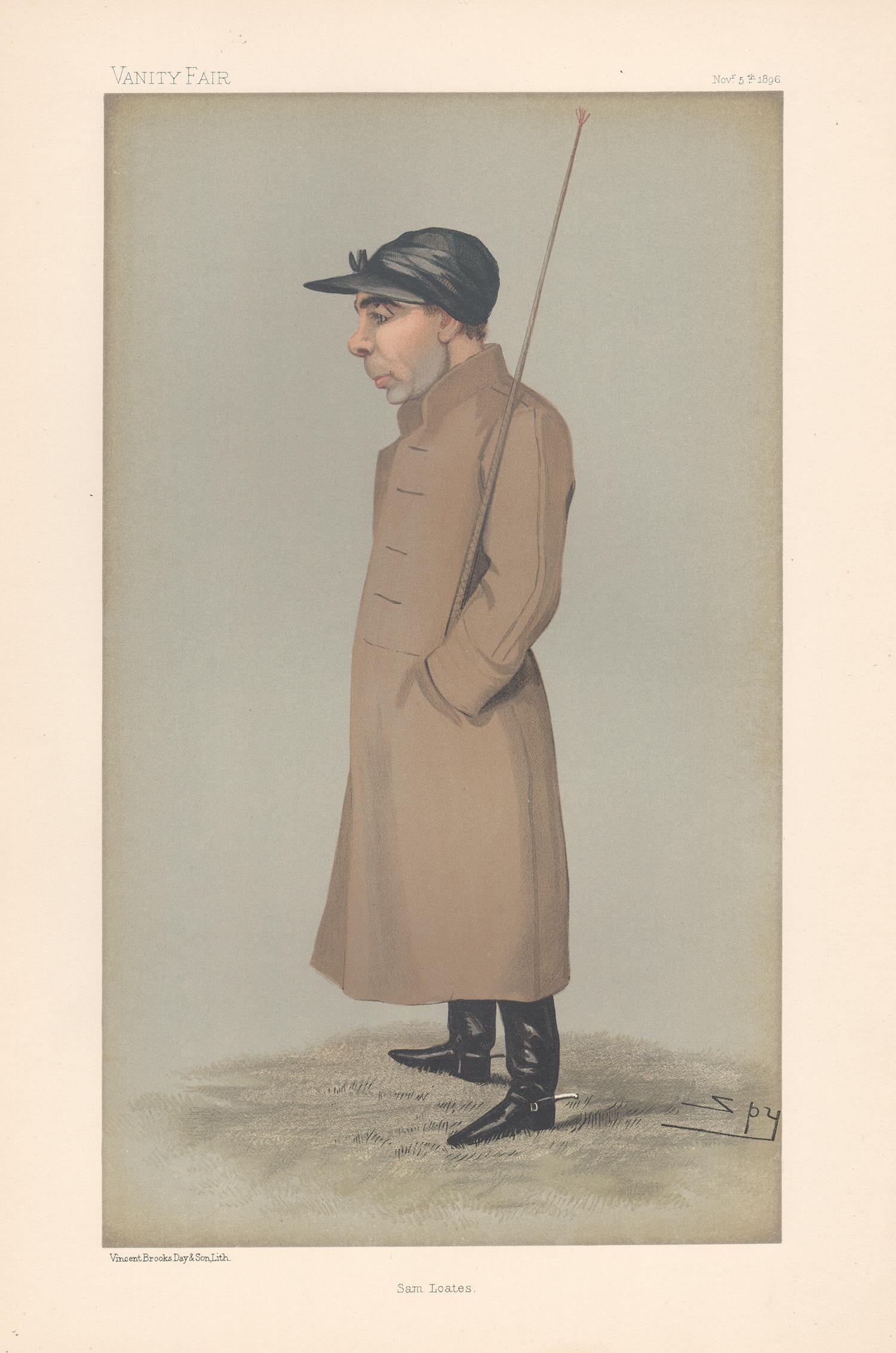 Sir Leslie Ward Portrait Print - Samuel Loates, jockey, Vanity Fair horse racing portrait chromolithograph, 1896