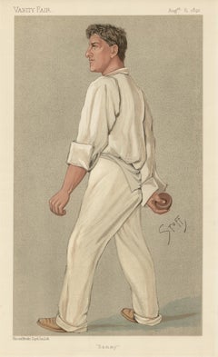 Antique Samuel Woods, Vanity Fair cricket portrait chromolithograph, 1892