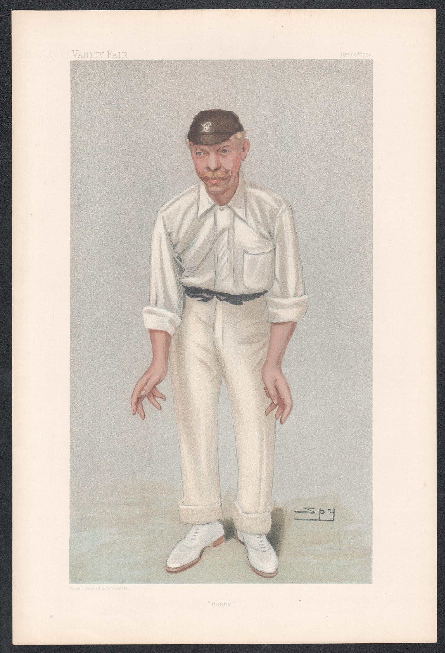 Robert Abel, Vanity Fair cricket portrait chromolithograph, 1902 - Print by Sir Leslie Ward