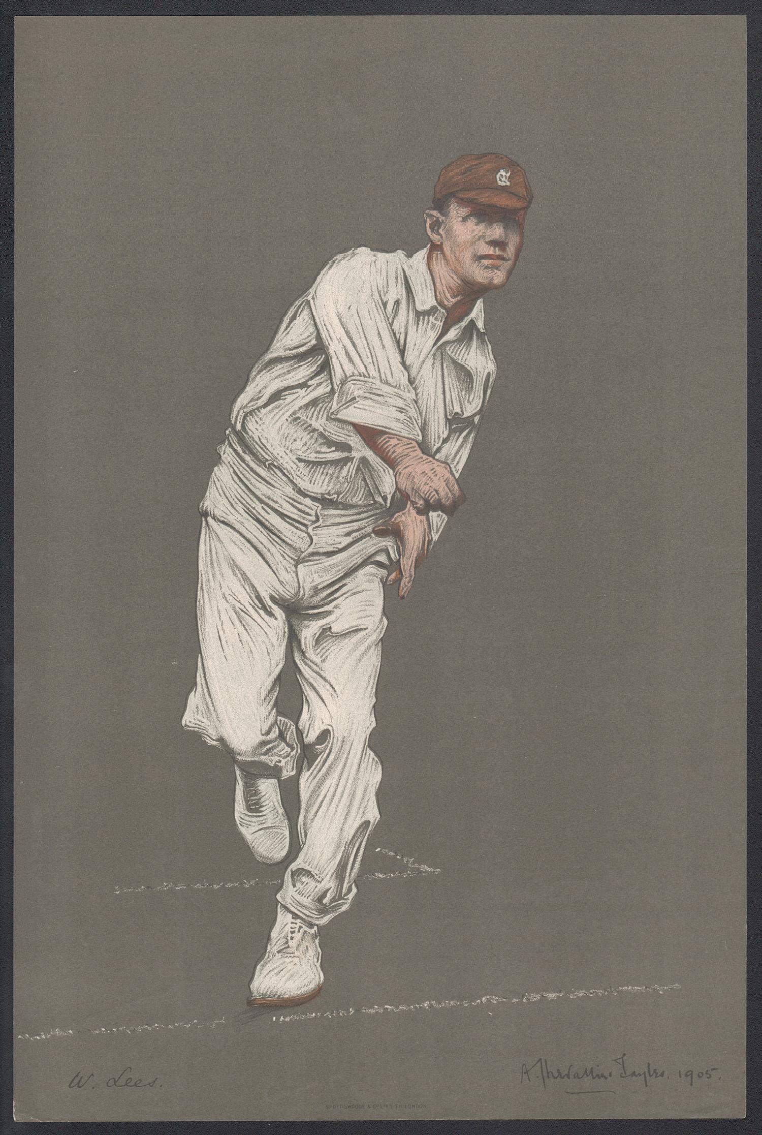 Walter Lees, Empire Cricketeer, litografía inglesa de retrato de cricket, 1905
