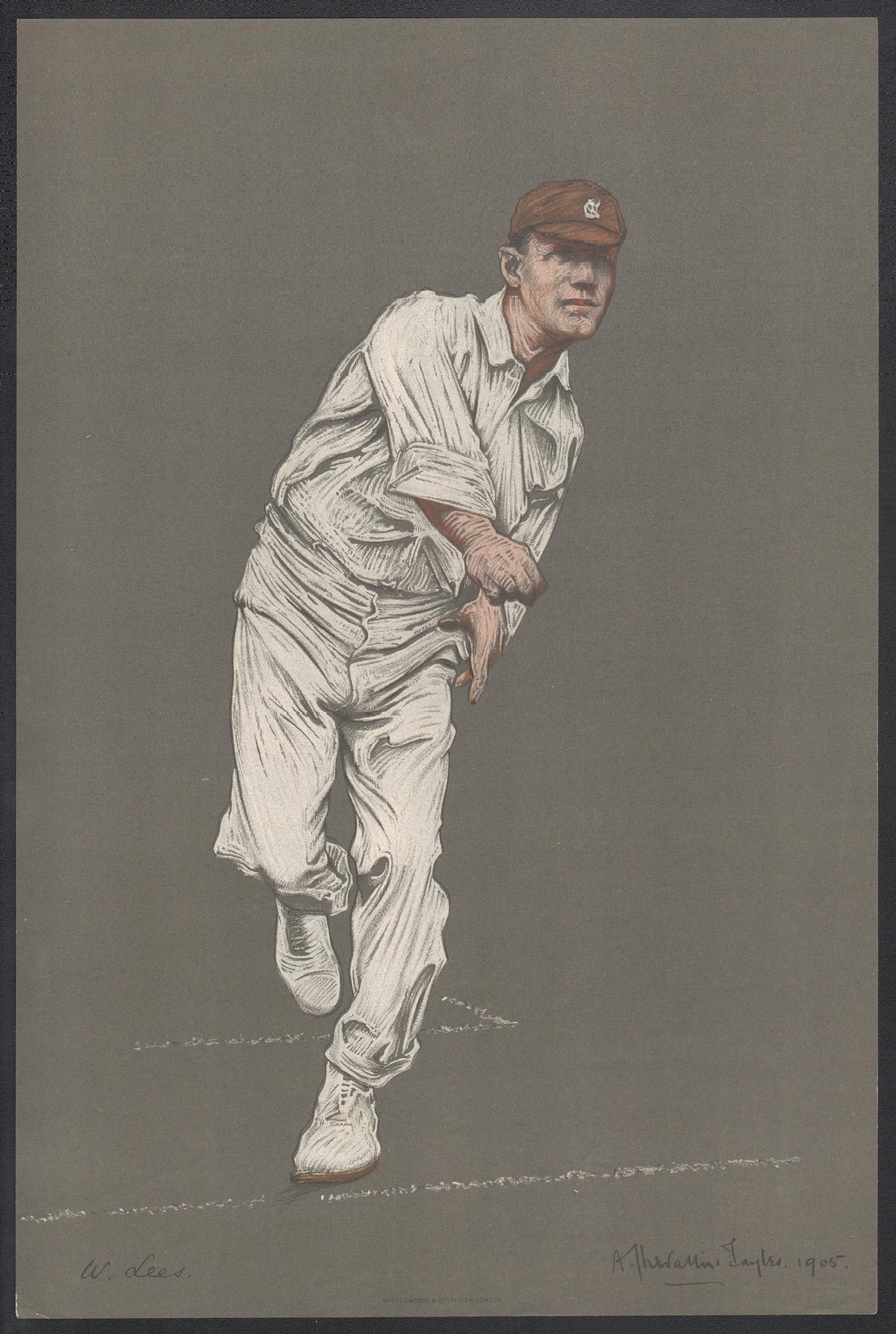Walter Lees, Empire Cricketeer, English cricket portrait lithograph, 1905 - Print by Albert Chevallier Tayler