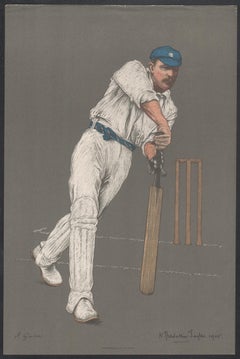 Antique John Gunn, Empire Cricketeer, English cricket portrait lithograph, 1905