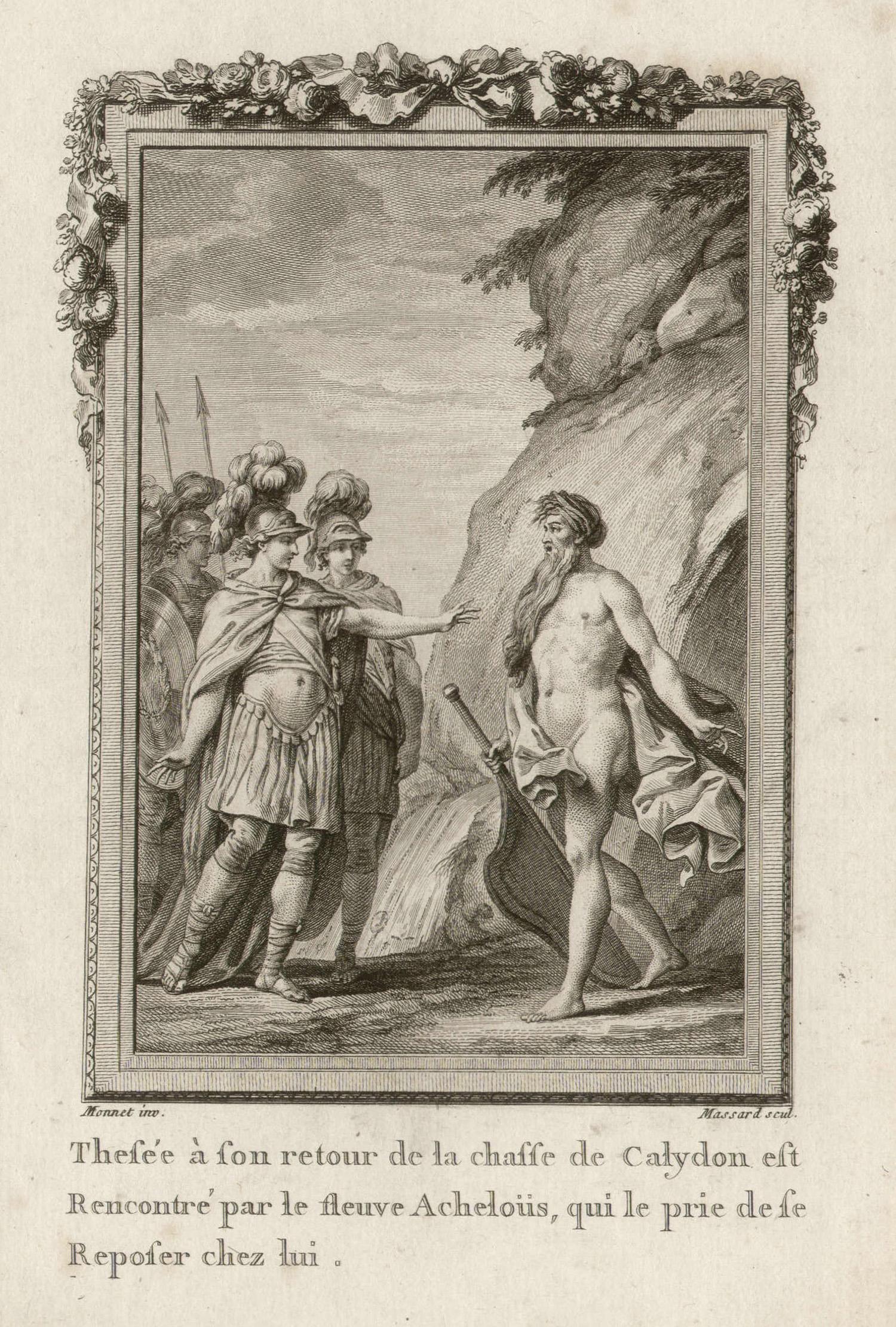 Theseus and Achelous, Ovid's Metamorphoses, French Classical engraving, 1768