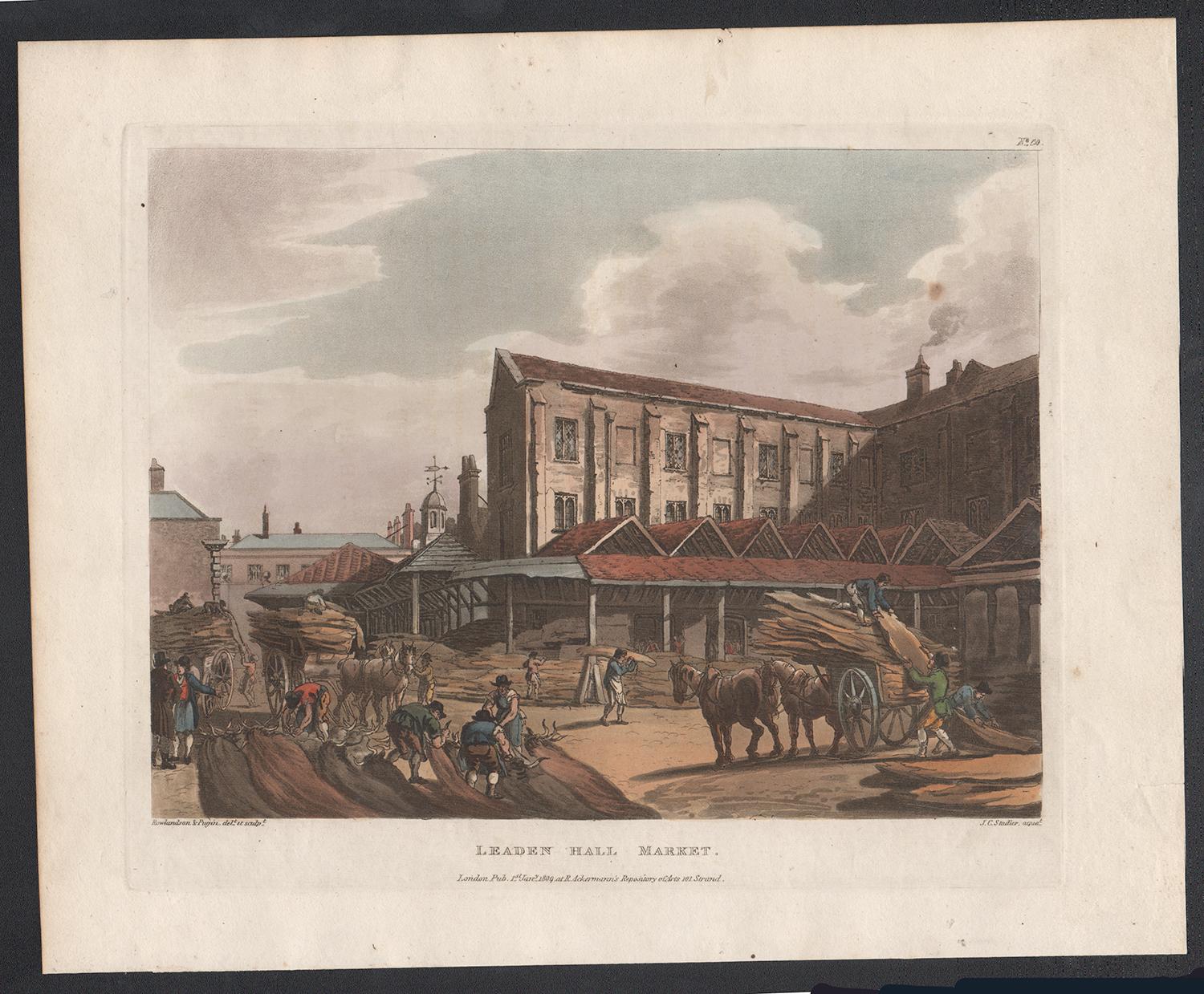 Aquatinte de couleur du marché de Leaden Hall, Londres, 1809, d'après Thomas Rowlandson - Print de Unknown
