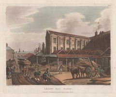 Aquatinte de couleur du marché de Leaden Hall, Londres, 1809, d'après Thomas Rowlandson