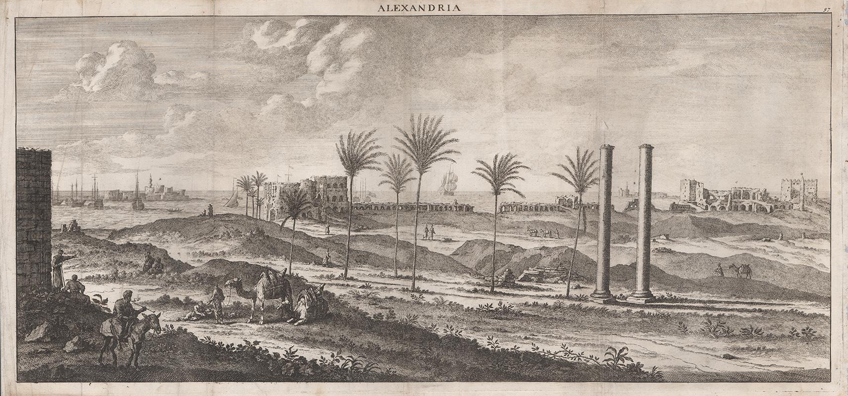 Alexandrie, Égypte, gravure en ligne de cuivre de Cornelius de Bruyn, 1690