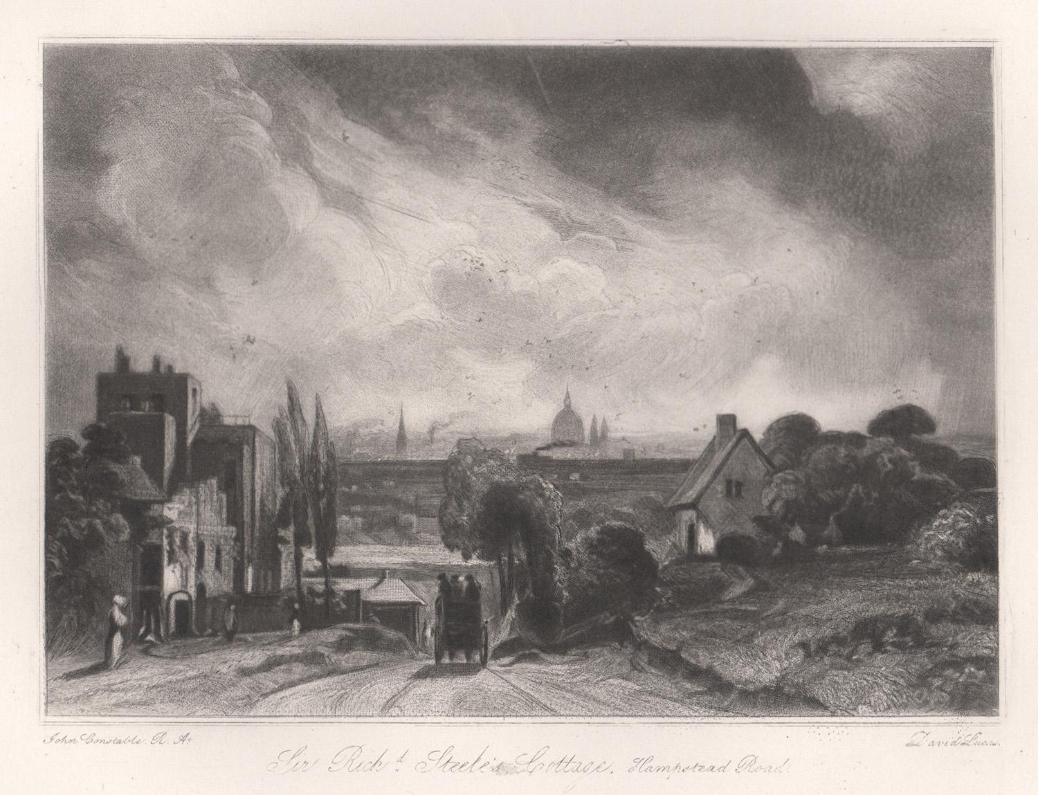 David Lucas Landscape Print - Sir Richard Steele's Cottage, Hampstead Rd Mezzotint after John Constable, 1855