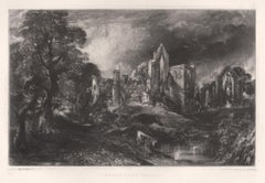 Antique Castle Acre Priory, Norfolk. Mezzotint by David Lucas after John Constable, 1855