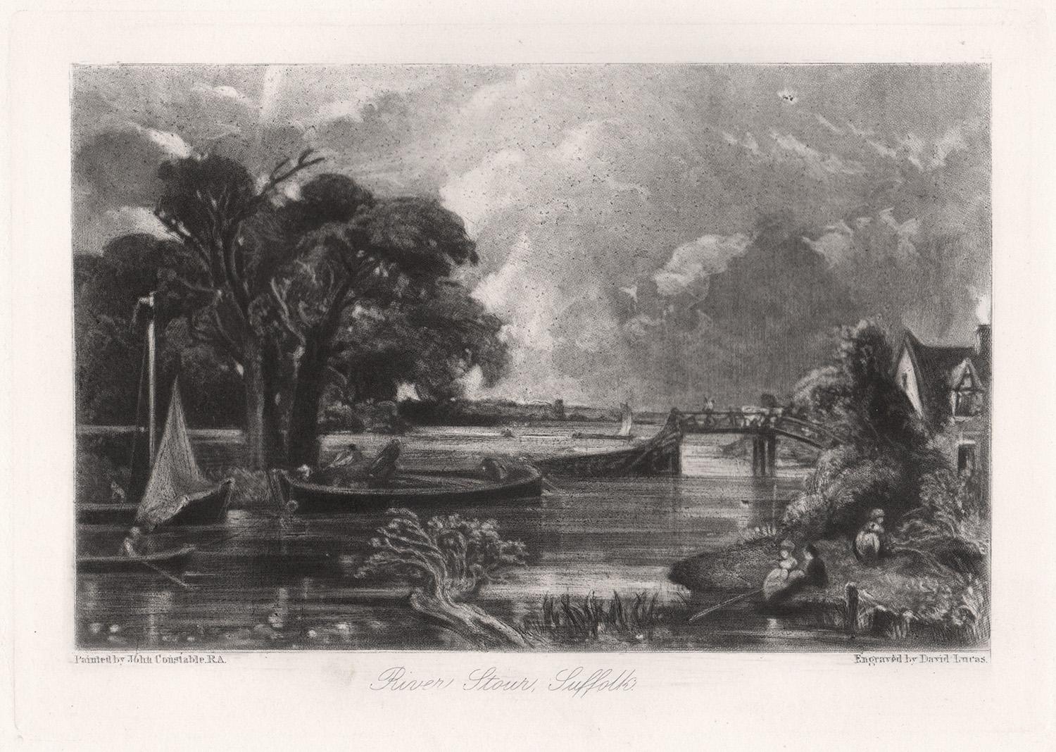 David Lucas Landscape Print - River Stour, Suffolk. Mezzotint by Lucas after John Constable, 1855