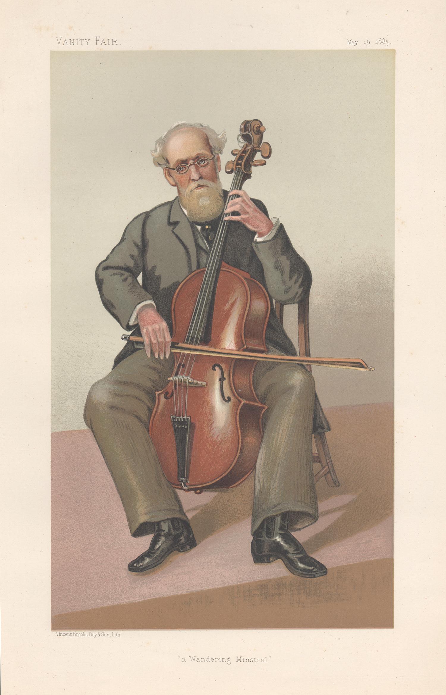 Sir Leslie Ward Portrait Print - Lord Gerald Fitzgerald, Vanity Fair music cello portrait chromolithograph, 1883