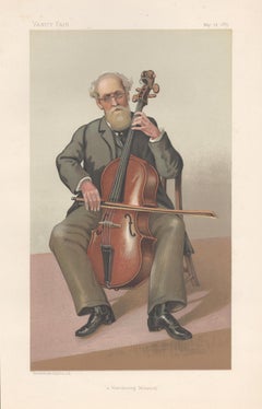Antique Lord Gerald Fitzgerald, Vanity Fair music cello portrait chromolithograph, 1883