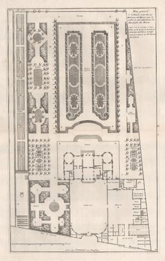 French 18th century garden plan design engraving, c1750