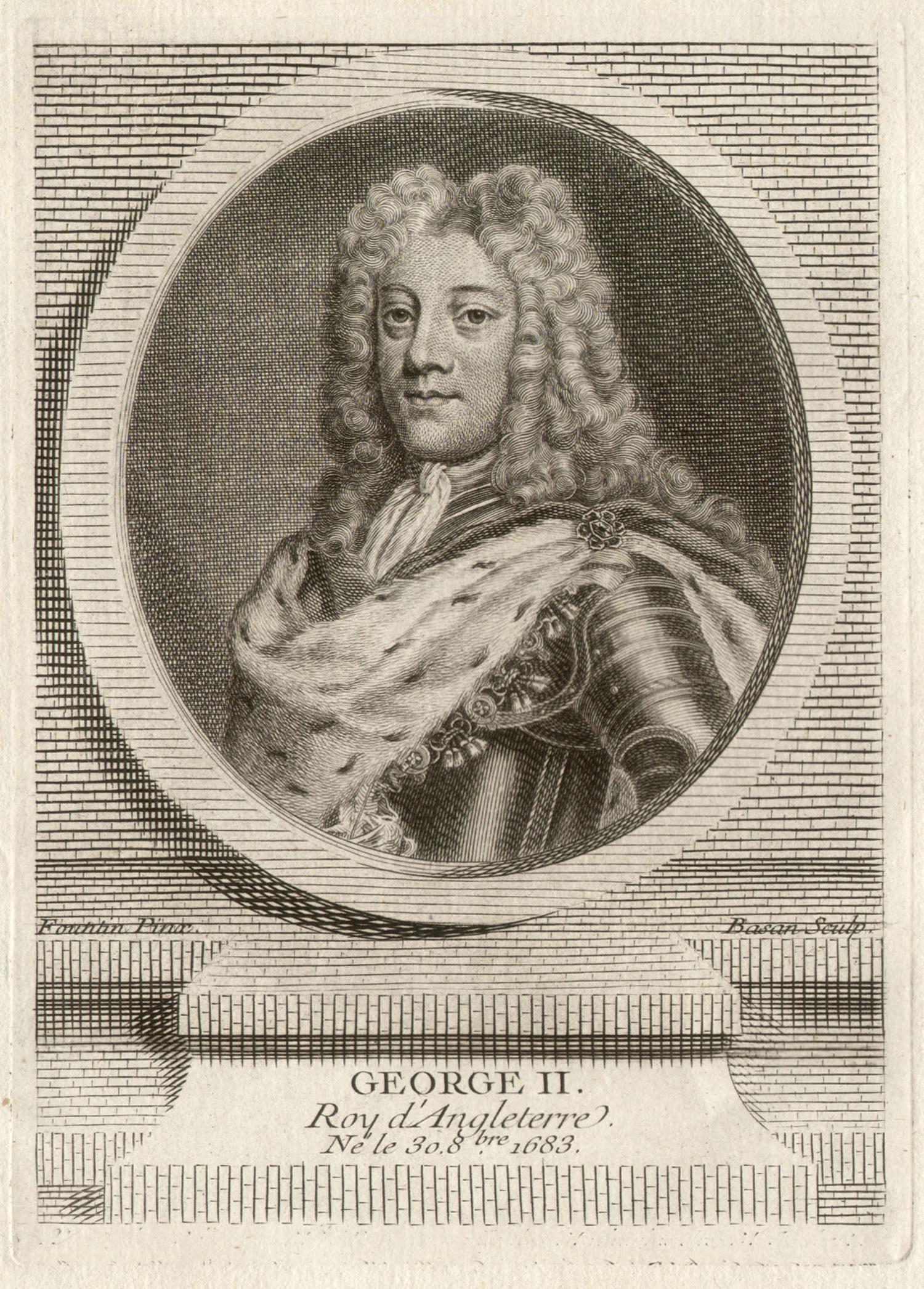 Pierre Francois Basan (1723-1797) after Founan Portrait Print – George II., König von England, königliche Porträtgravur, um 1780