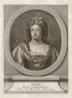 Queen Anne, Queen of England, royalty portrait engraving, circa 1780