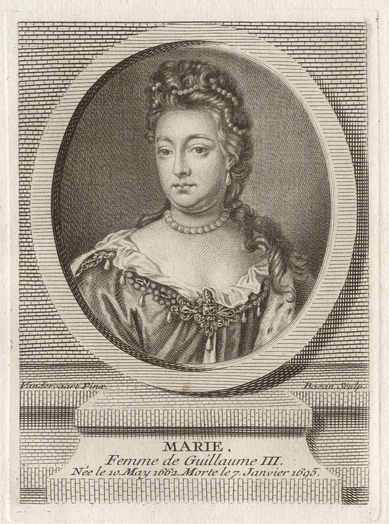 Pierre Francois Basan (1723-1797) after Van der vaart Portrait Print - Queen Mary, Queen of England, royalty portrait engraving, circa 1780