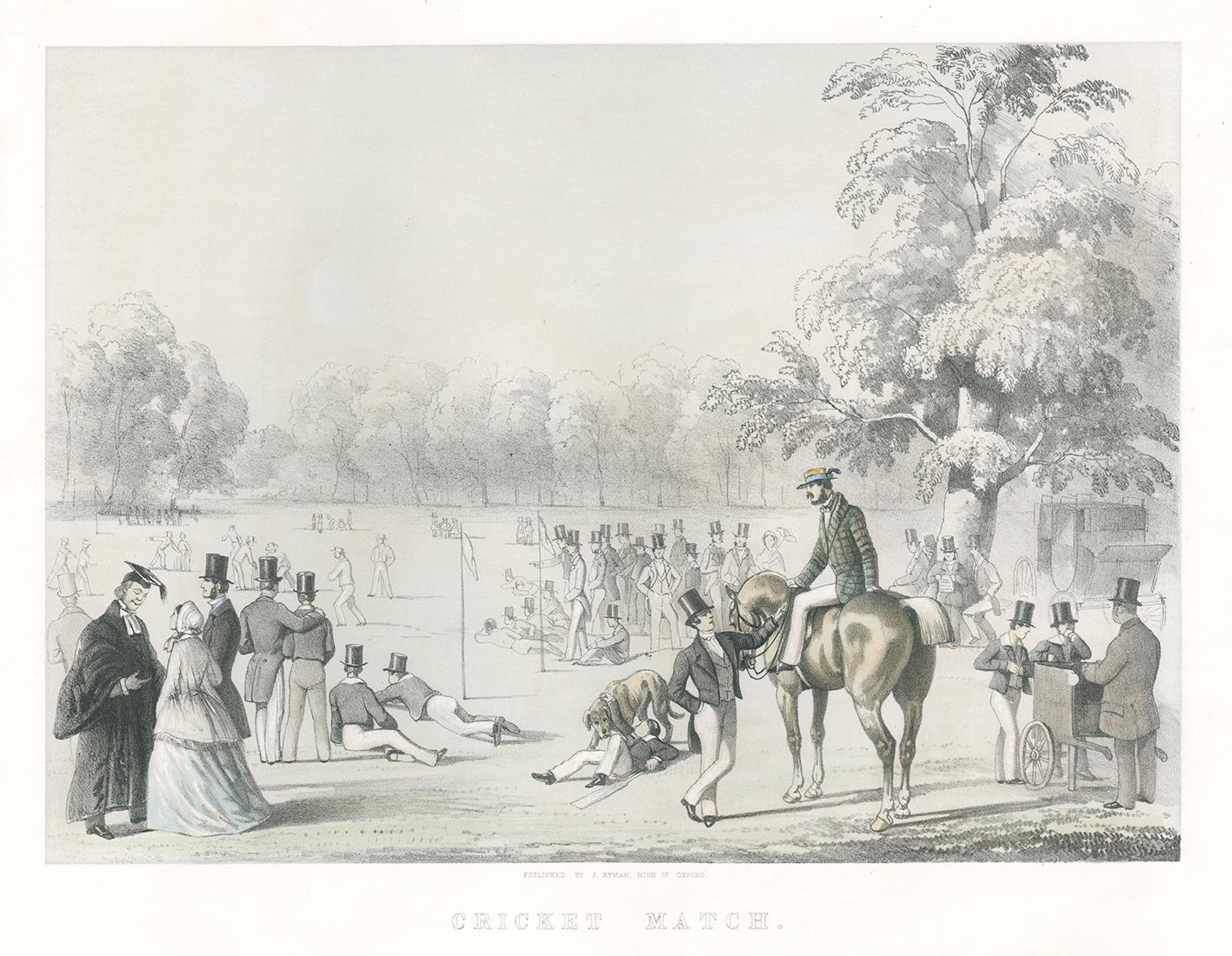 Cricket Match, Victorian English sporting lithograph, circa 1850