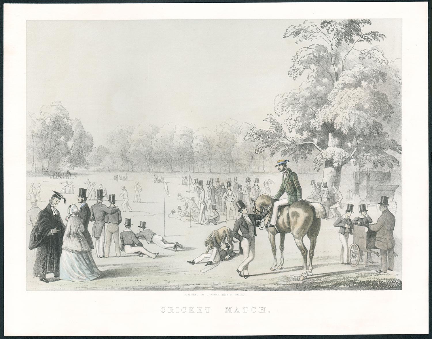 Cricket Match, Victorian English sporting lithograph, circa 1850 - Print by Unknown