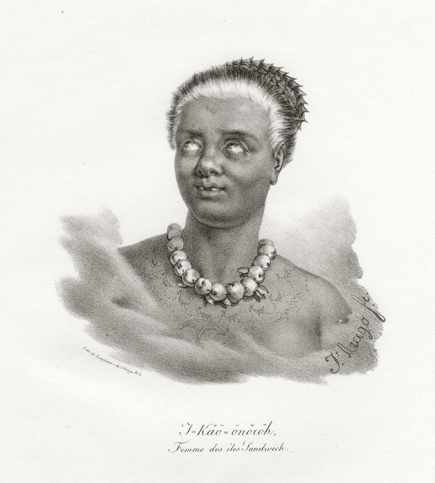 'T-Kaa-Onoroh, Femme des iles-Sandwich', Hawaii, antique lithograph print