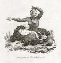 'Jeune Femme des Iles Sandwich dansant', Hawaii, stampa litografica antica