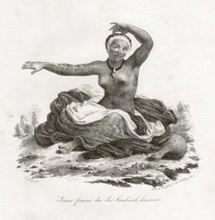 „Jeune Femme des Iles Sandwich dansant“, Hawaii, antiker Lithographiedruck