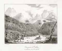 « Vue prise à Ombay et entervue avec les naturels », lithographie de Freycinet