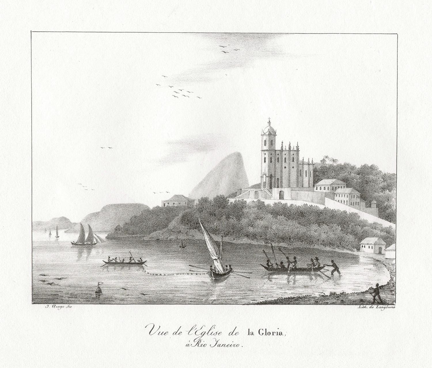 'Vue de l'Eglise de la Gloria a Rio Janeiro', Brazil, Freycinet lithograph
