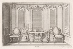 Used Rococo interior design and furniture, German mid 18th century etching