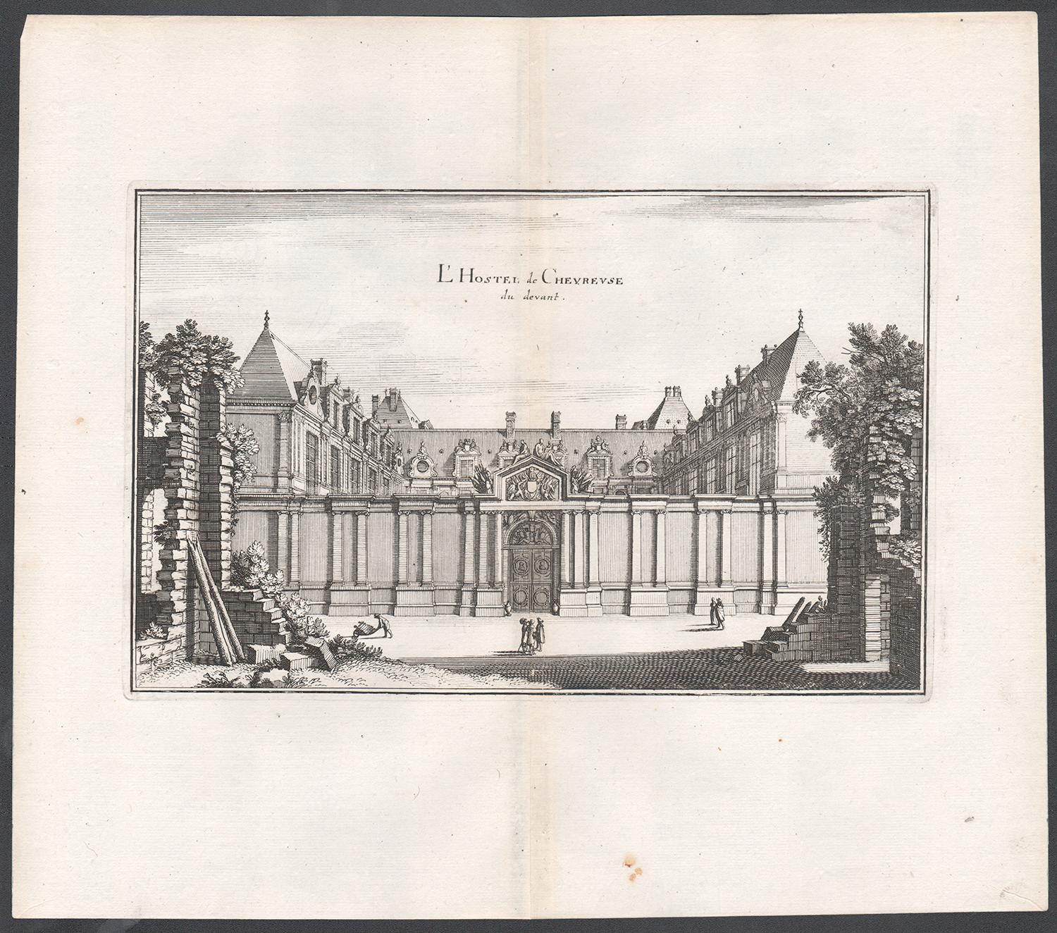 L'Hostel de Chevreuse, französisches Stadthaus in Paris, Gravur aus der Mitte des 17. Jahrhunderts – Print von Matthaeus Merian