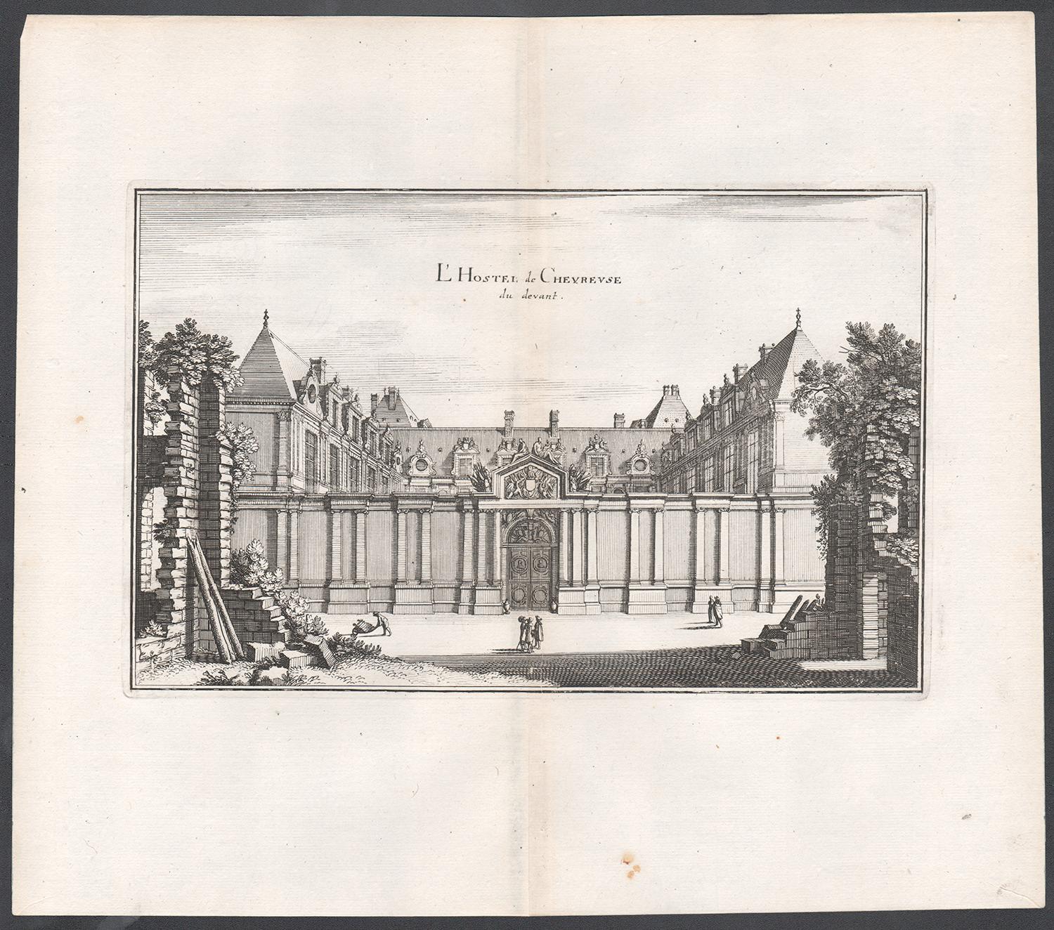 L'Hostel de Chevreuse, French town house in Paris, mid 17th century engraving - Print by Matthaeus Merian