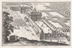 Antique Viliers Costret, French chateau, architectural plan, mid 17th century engraving