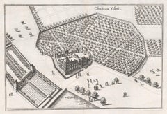 Chateau Valeri, castillo francés, plano de una finca ajardinada, grabado de mediados del siglo XVII
