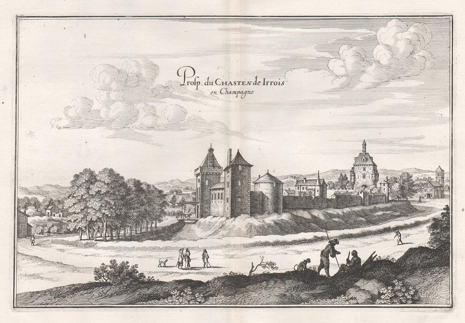 Castillo de Irrois en Champaña, arquitectura francesa, grabado de mediados del siglo XVII