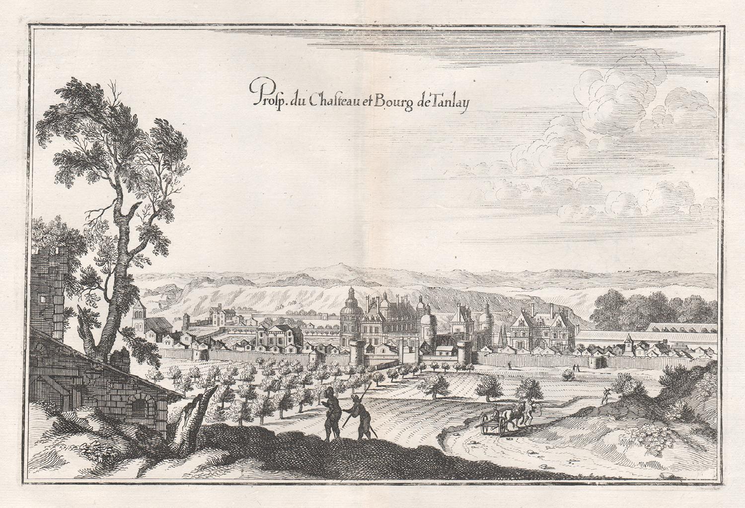 Castillo y ciudad de Tanlay, arquitectura francesa, grabado de mediados del siglo XVII