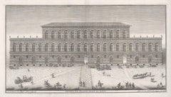 Antique Palazzo Pitti, Florence, Italy. 18th century architectural view engraving 