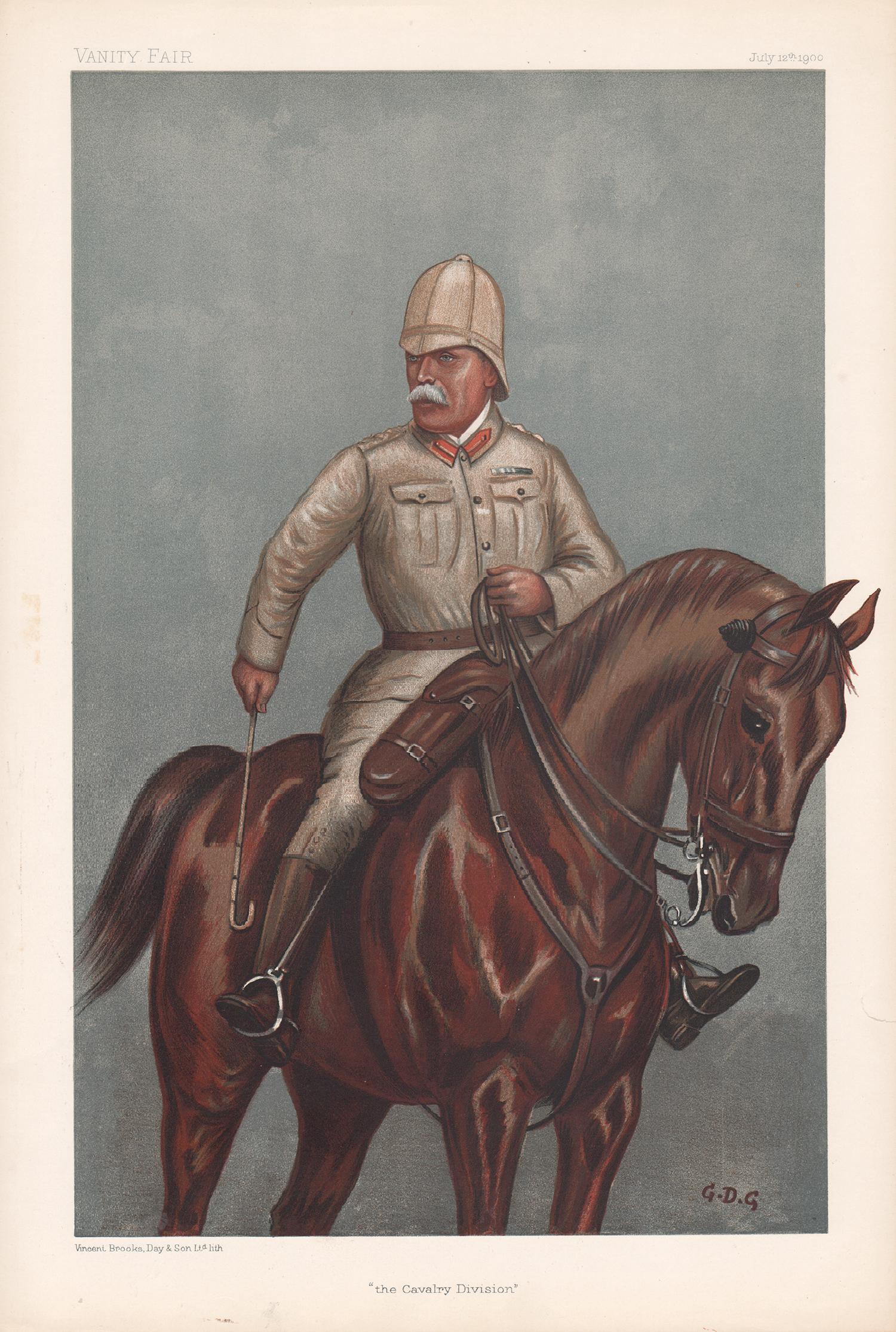 „The Cavalry Division“, Vanity Fair-Chromolithographie eines militärischen Pferdes aus der Kavallerie, 1900