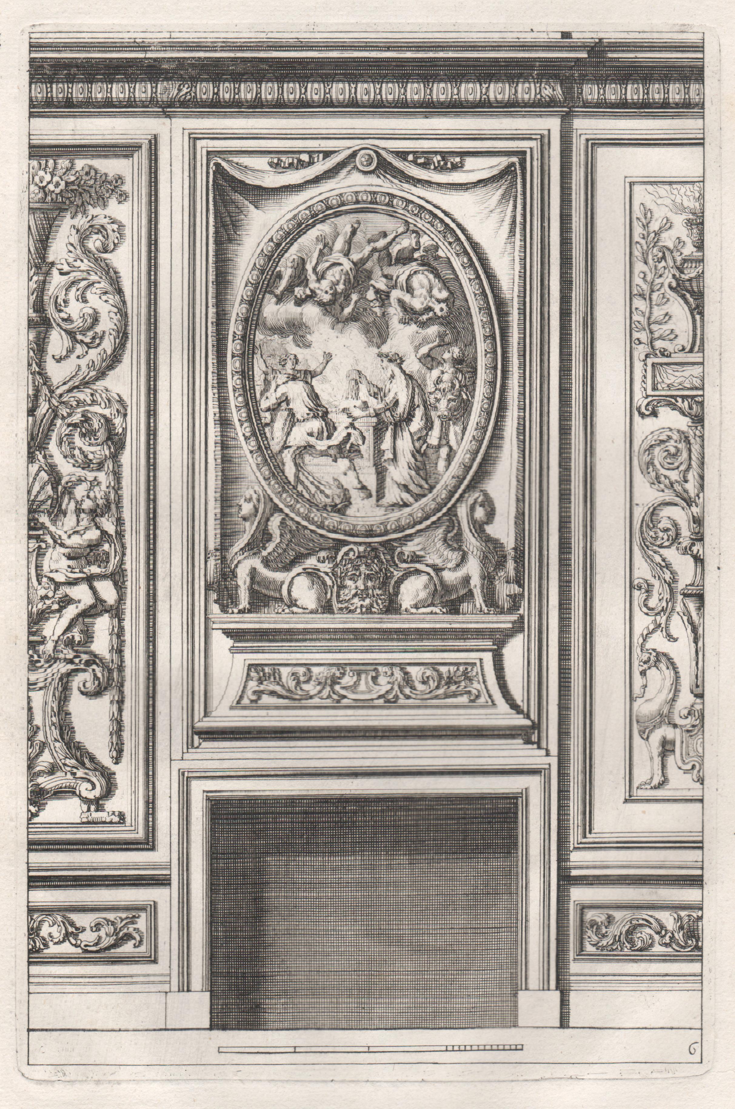 Set of 6 French Louis XIV period chimney-piece design engravings by Jean Dolivar For Sale 2