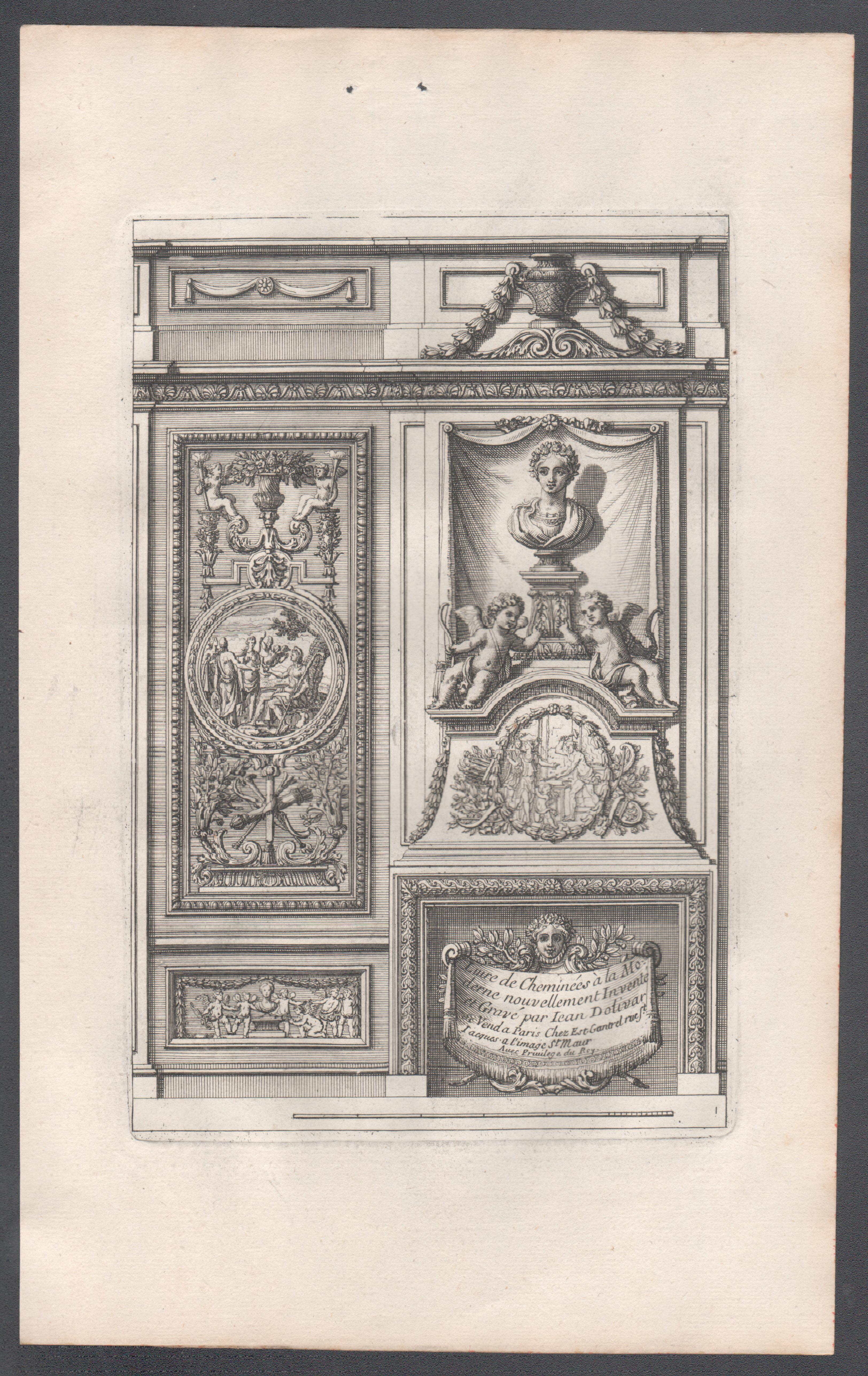 Set of 6 French Louis XIV period chimney-piece design engravings by Jean Dolivar For Sale 3