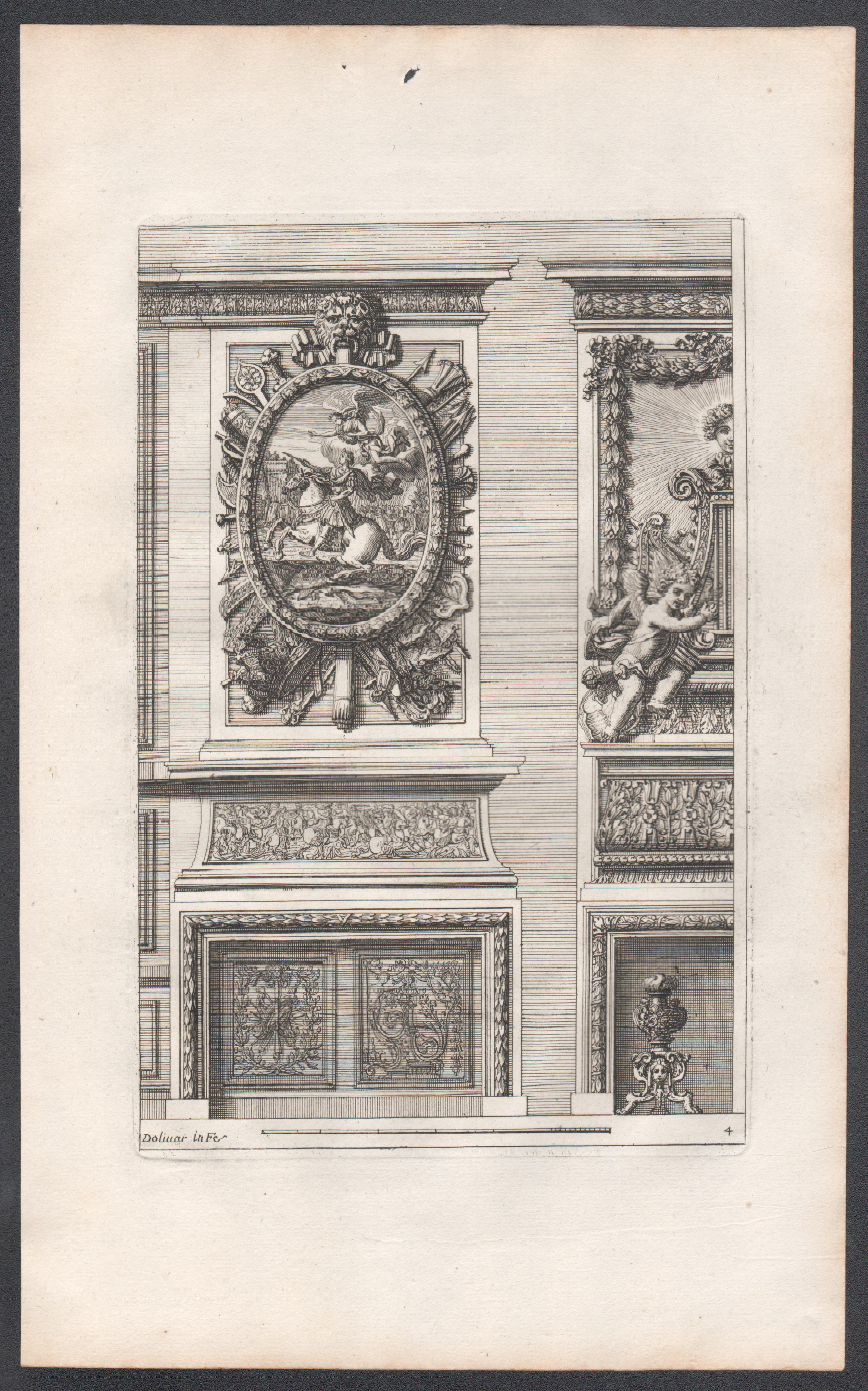 Set of 6 French Louis XIV period chimney-piece design engravings by Jean Dolivar For Sale 6