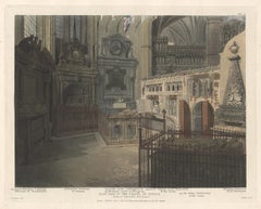 Lado Este de la Capilla de San Pablo, Abadía de Westminster, aguatinta de arquitectura
