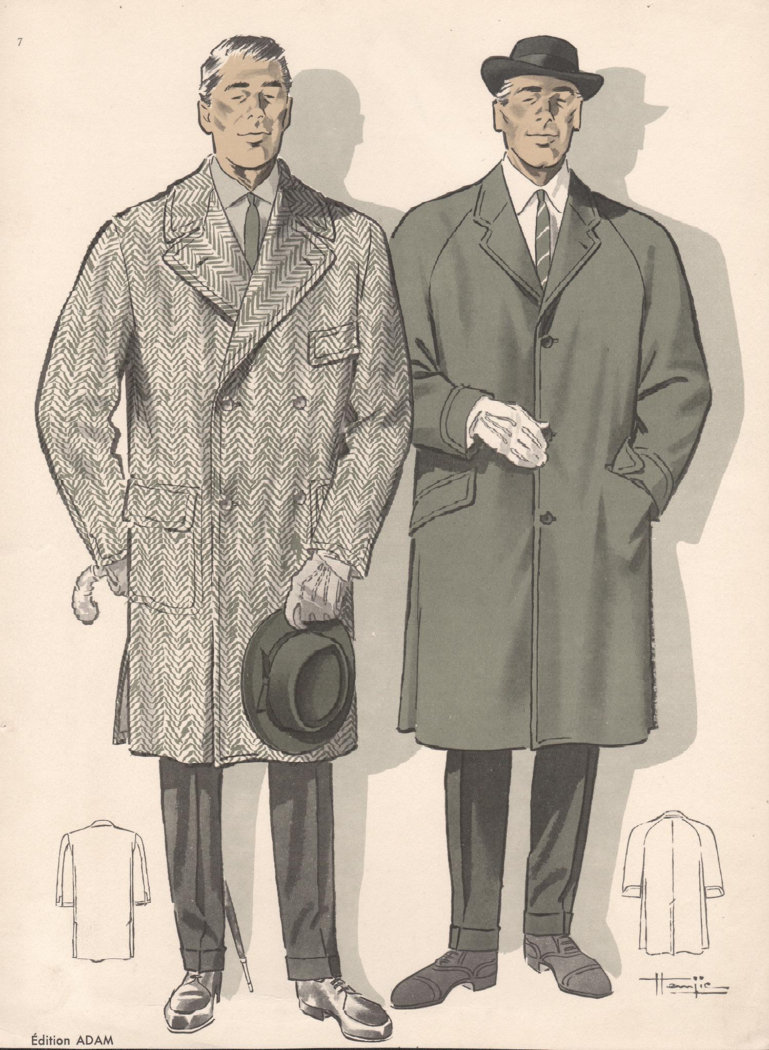 French Mid-Century 1950s Mens Fashion Design Vintage Suit Lithograph Print