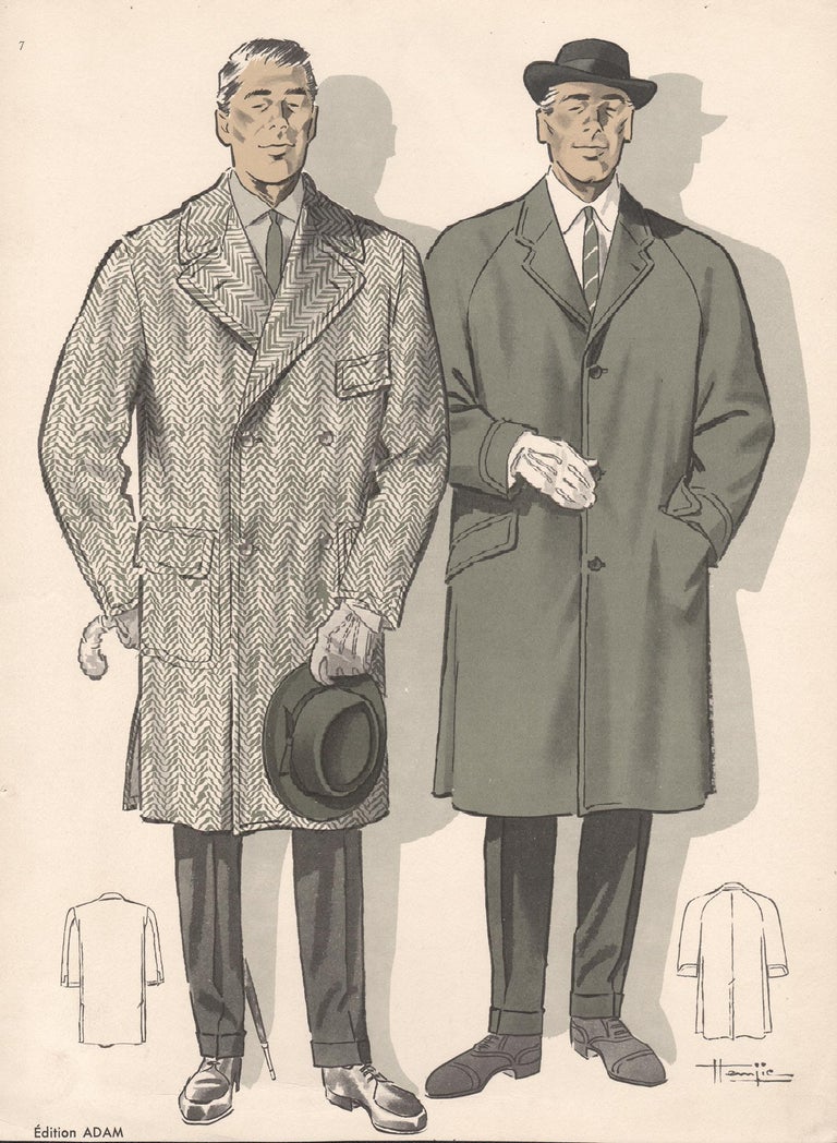 Hemjie - French Mid-Century 1950s Mens Fashion Design Vintage Suit  Lithograph Print For Sale at 1stDibs | 1950s french fashion