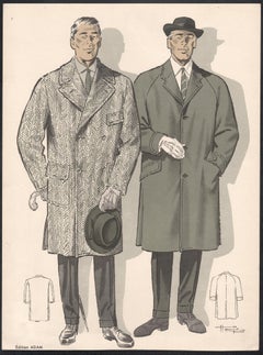 French Mid-Century 1950s Mens Fashion Design Vintage Suit Lithograph Print