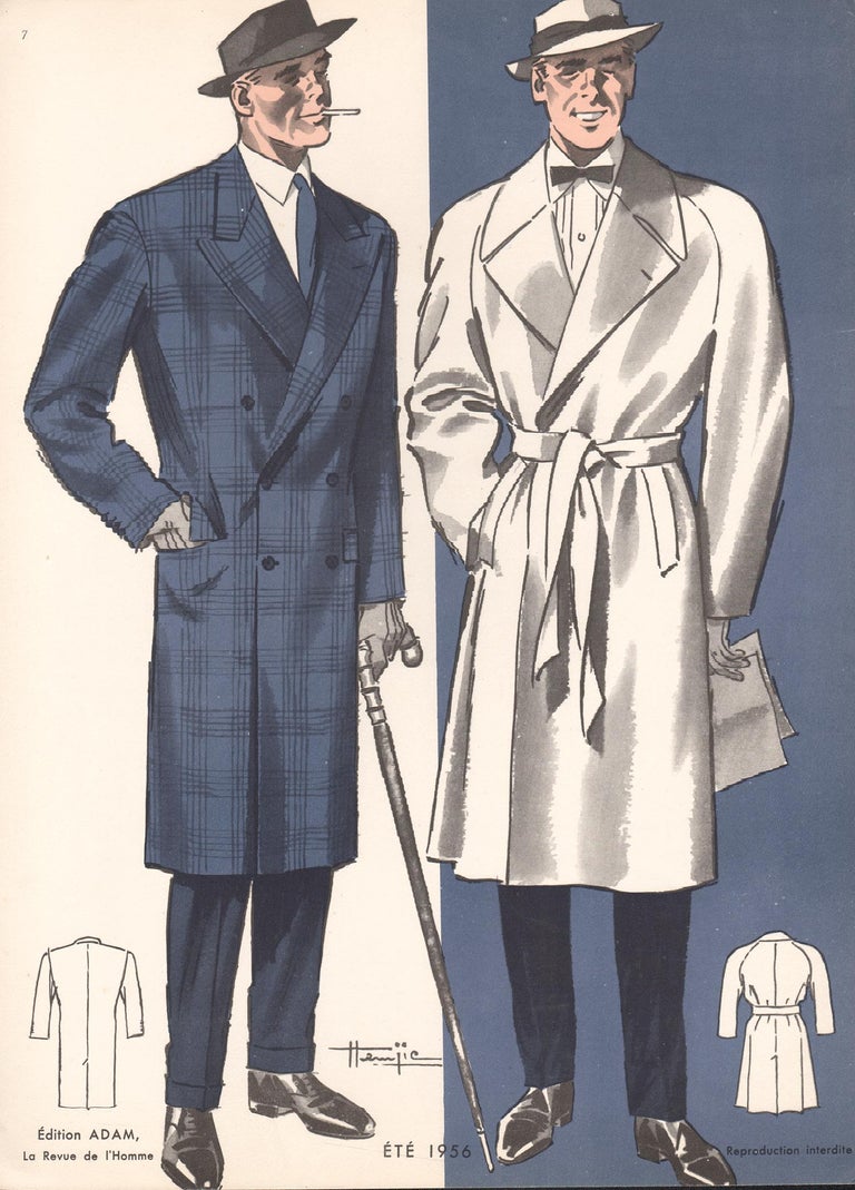 Hemjie French Mid Century 1950s Mens Fashion Design Vintage Suit Lithograph Print For Sale At 1stdibs