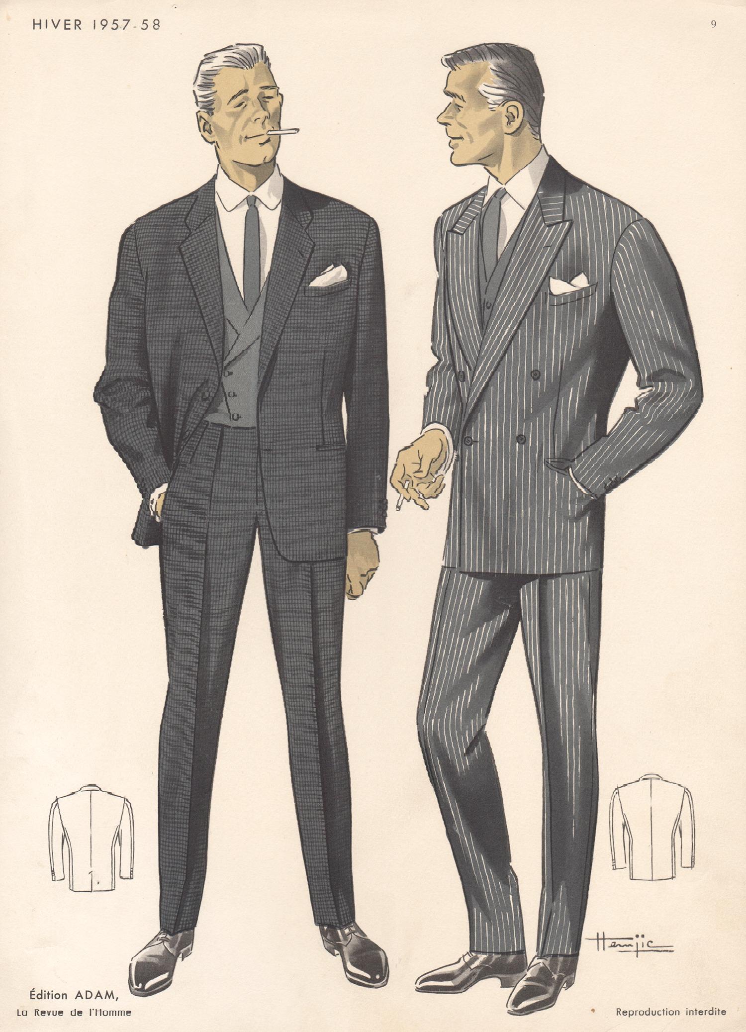 Hemjie Figurative Print - French Mid-Century 1950s Mens Fashion Design Vintage Suit Lithograph Print
