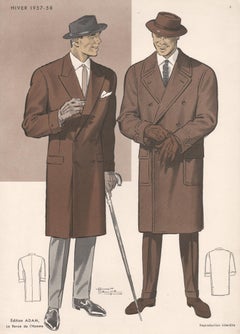 French Mid-Century 1950s Mens Fashion Design Vintage Suit Lithograph Print