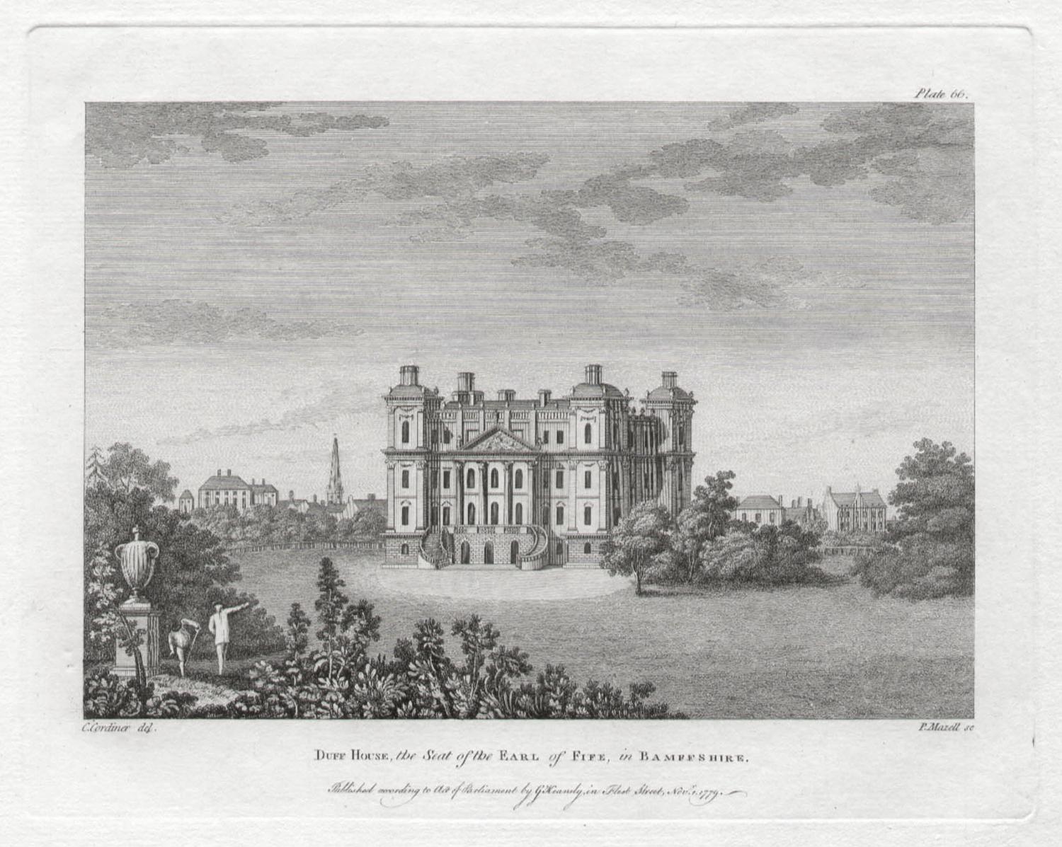 P Mazell after C Cordinier Landscape Print - Duff House, Bamffshire, Scotland. Cordinier C18th landscape engraving