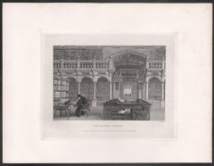 The Bodleian Library. Oxford University. Antique English 19th century engraving