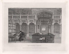 La bibliothèque Bodleian. Université d'Oxford. Gravure anglaise ancienne du XIXe siècle