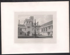 Quadrangle of Corpus Christi College. Oxford University. Antique C19th engraving
